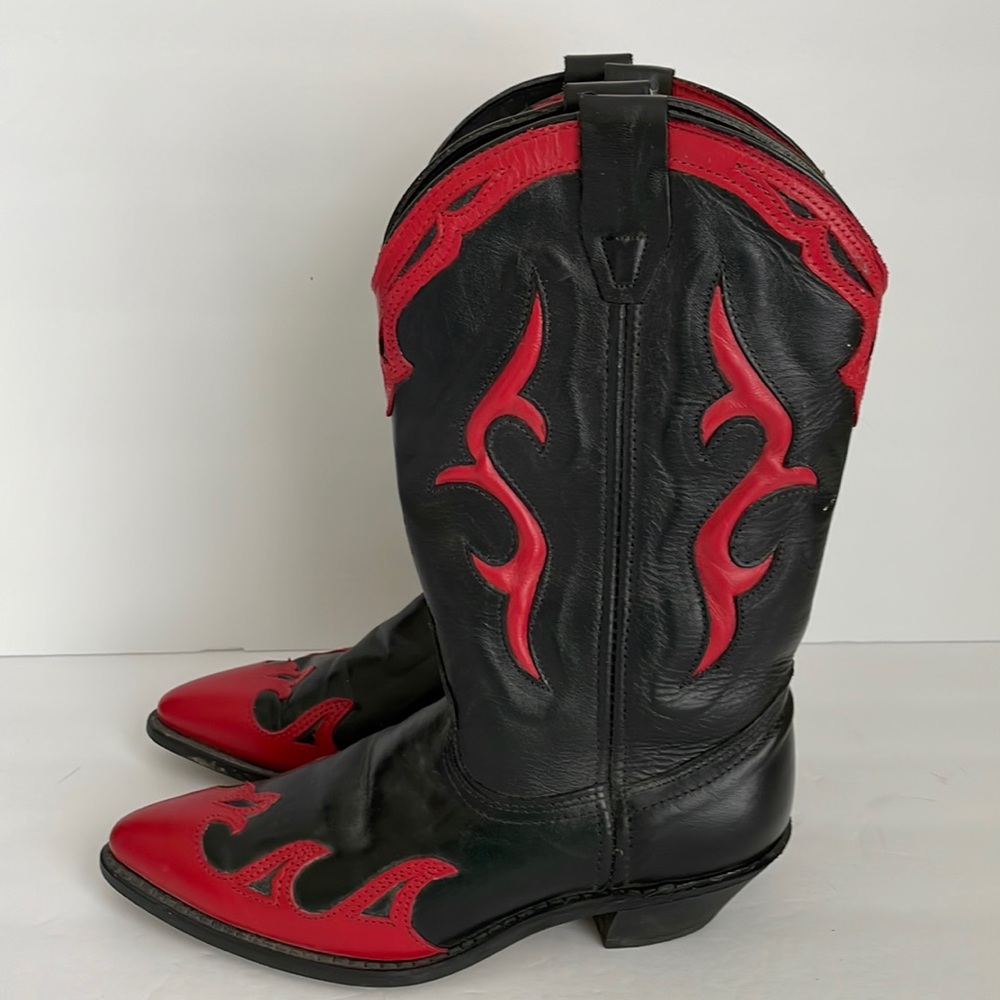 Vintage Women’s Leather Western Boots Black/Red 7